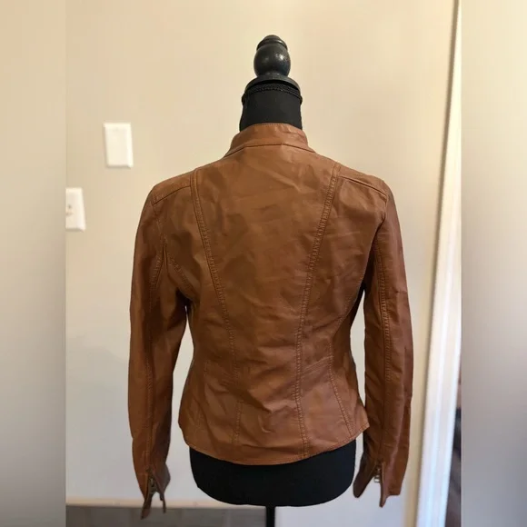 TCEC Tan Leather Moto Jacket with Stand-Up Collar - Picture 3 of 7